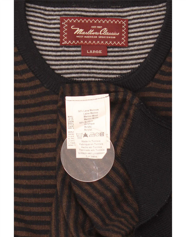 Marlboro Classics Herren-Pullover mit Rundhalsausschnitt, große braune Nadelstreifenwolle