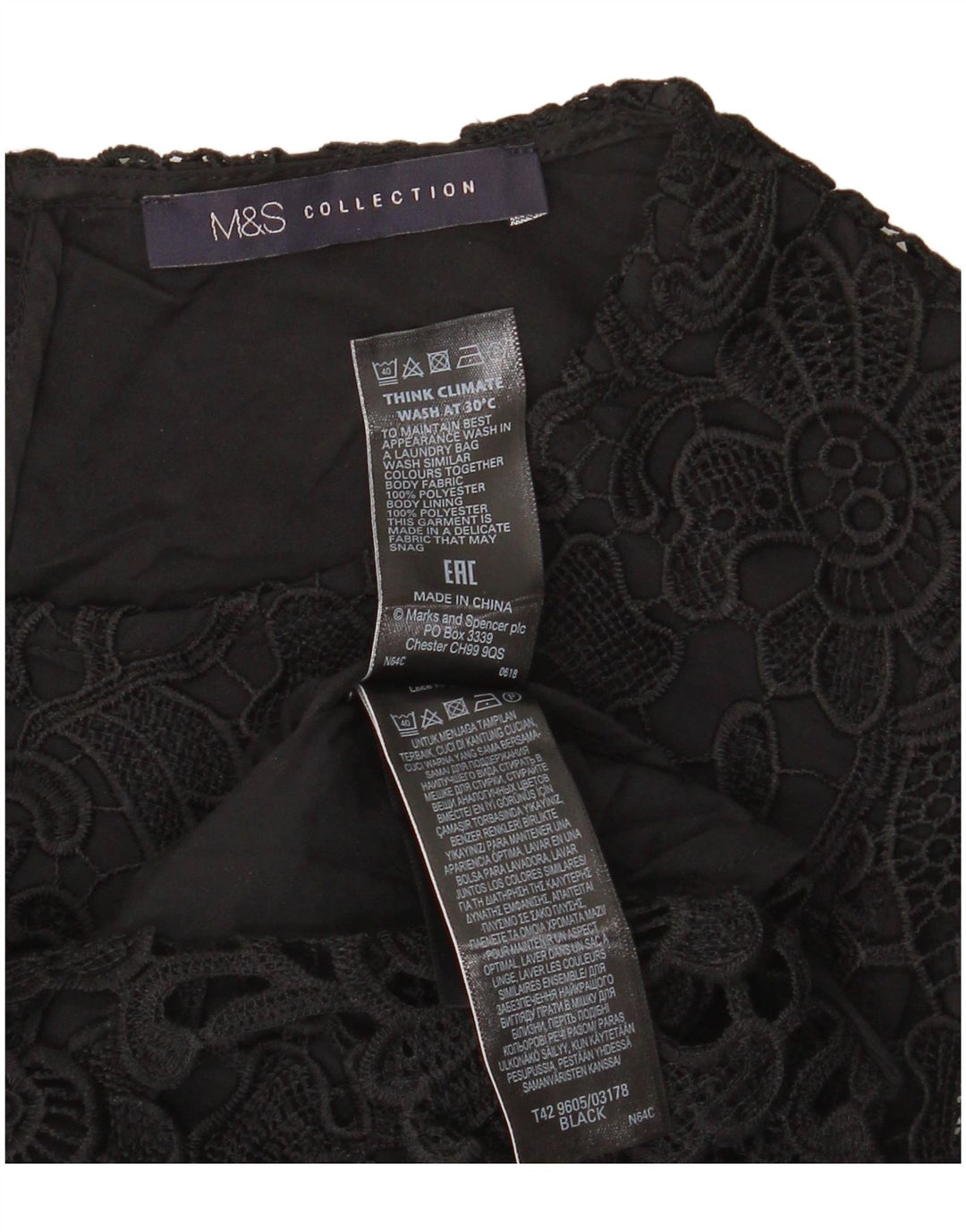 Marks & Spencer Damen Spitzen-Etuikleid, Größe S, Schwarz, Blumenmuster, Polyester