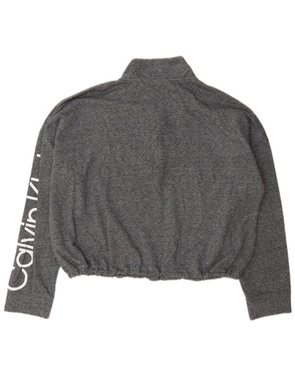 Calvin Klein Damen Crop Graphic Sweatshirt Pullover UK 20 2XL Grau meliert