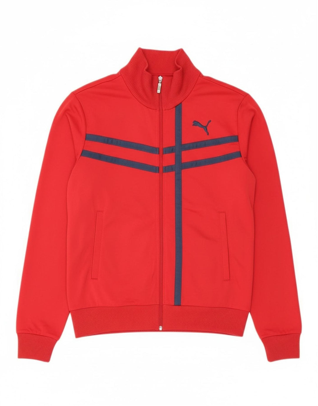 Puma Herren-Trainingsanzug-Top-Jacke aus mittelrotem, gestreiftem Polyester