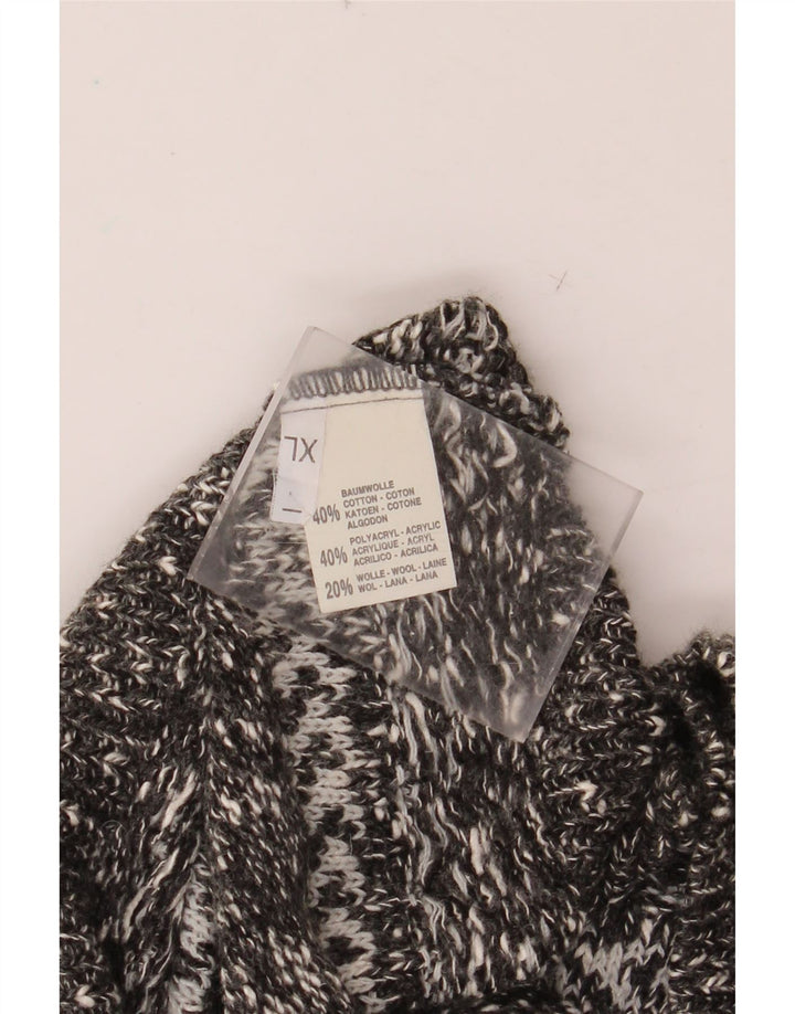 VINTAGE Mens V-Neck Jumper Sweater Medium Grey Fair Isle Cotton
