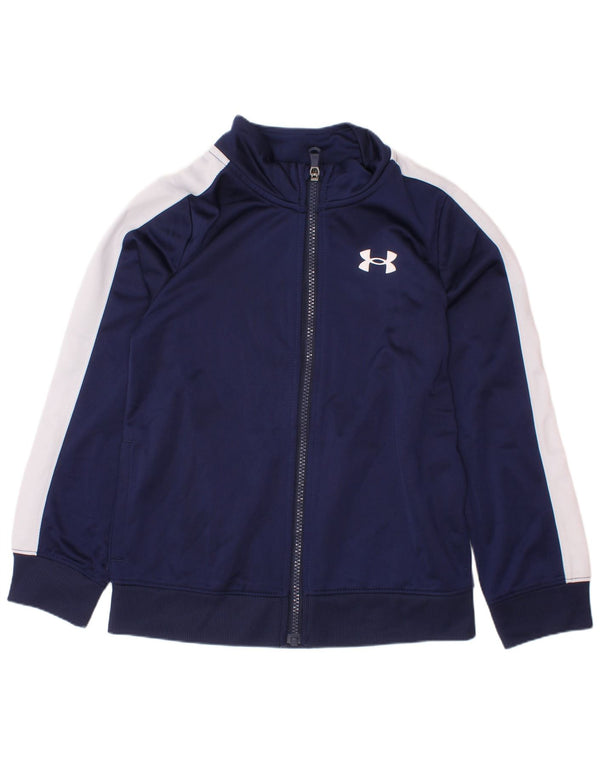 UNDER ARMOUR Boys Tracksuit Top Jacket 6-7 Years Navy Blue Colourblock