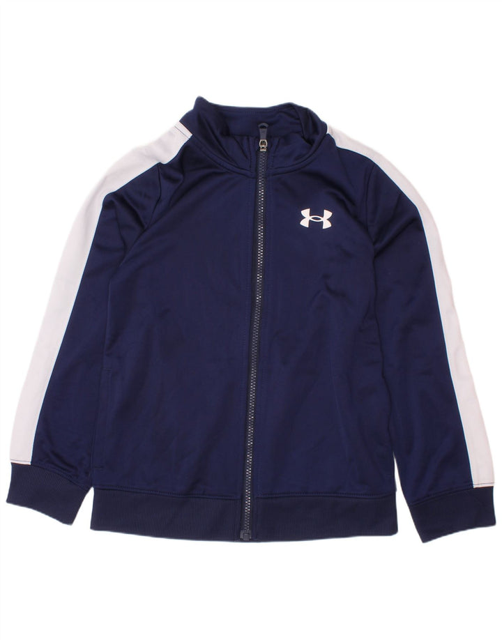 UNDER ARMOUR Jungen-Trainingsanzug-Top-Jacke, 6–7 Jahre, Marineblau, Farbblock