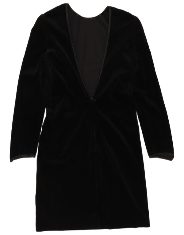 Vintage Damen Samt Langarm A-Linie Kleid IT 42 Mittelschwarze Baumwolle
