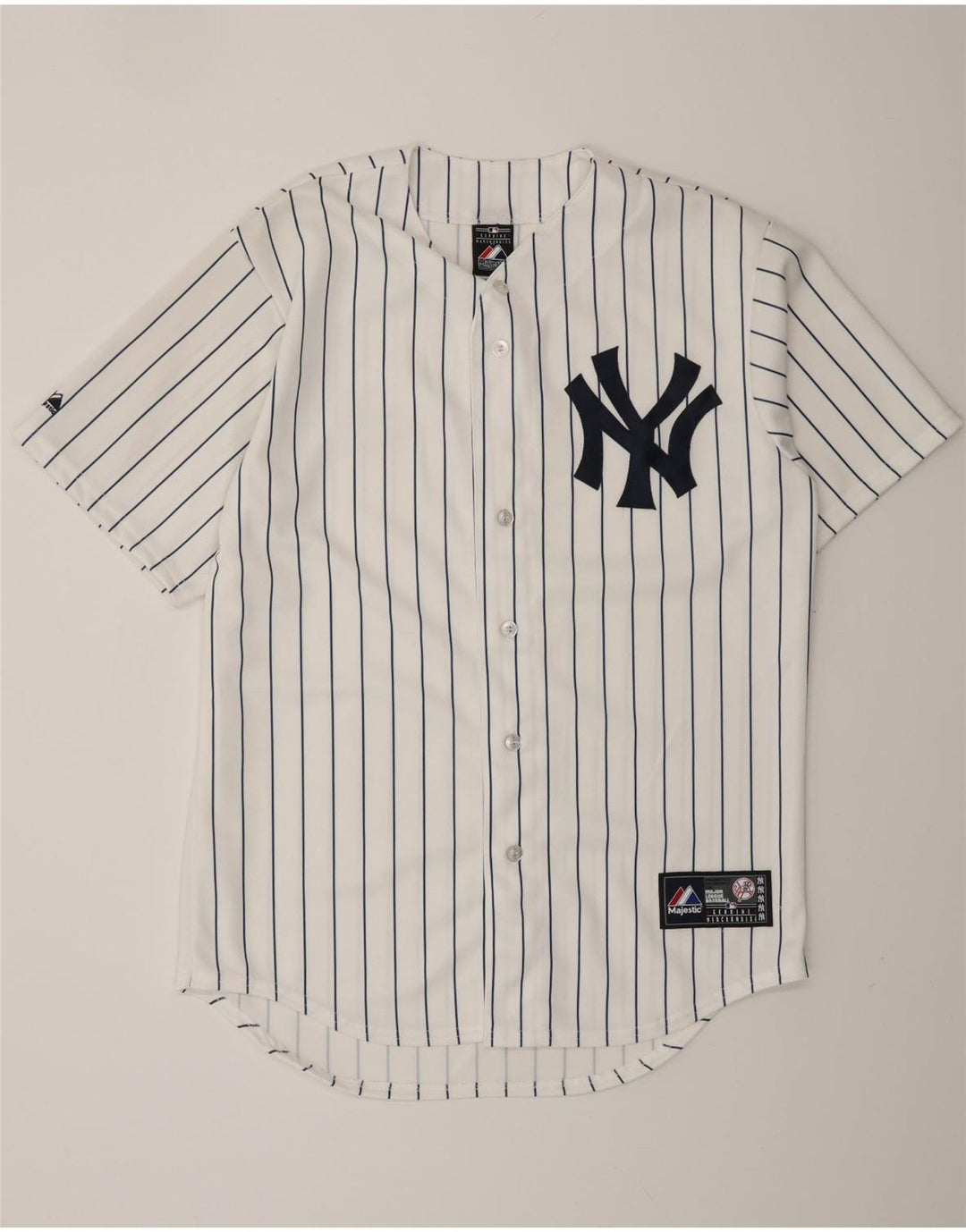 MAJESTIC Herren New York Yankees Grafik-Trikotoberteil Mittelweiß Nadelstreifen