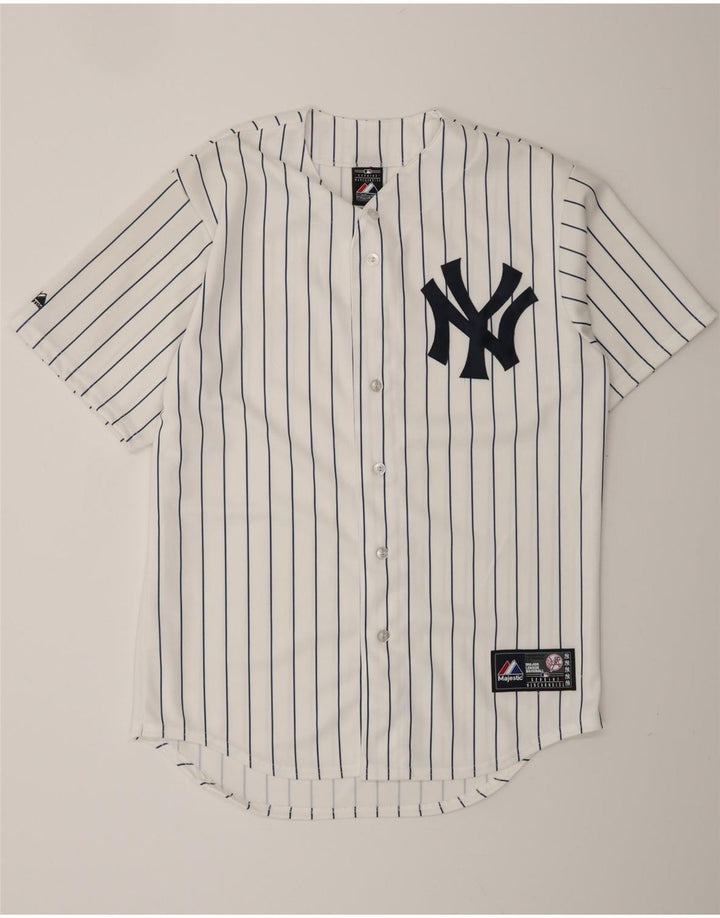 MAJESTIC Herren New York Yankees Grafik-Trikotoberteil Mittelweiß Nadelstreifen