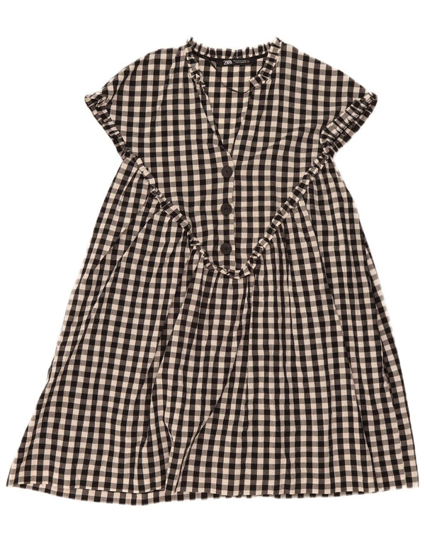 Zara Damen A-Linien-Kleid UK 14 Mittelschwarz Gingham