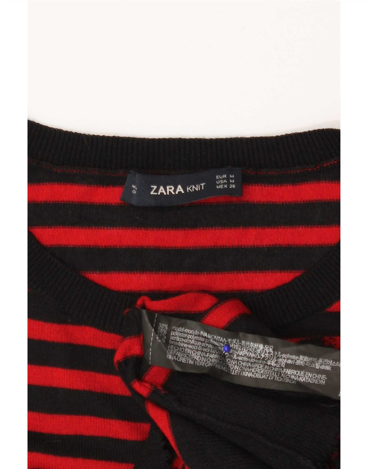 Zara Damen-Pullover mit Rundhalsausschnitt, Gr. 12, mittelrot, gestreift, Modal