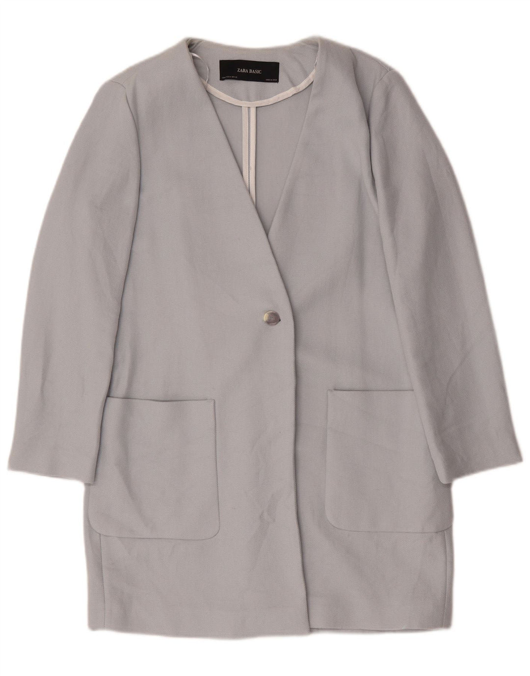 Zara Damen Longline 1-Knopf-Blazerjacke UK 14 Mittelblaue Baumwolle