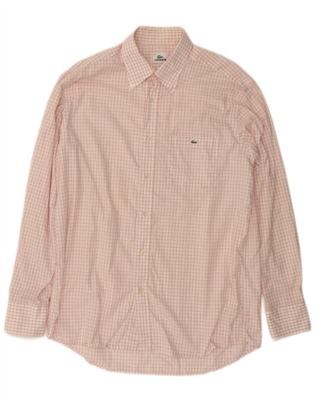 LACOSTE Mens Shirt Size 42 Large Pink Check Cotton