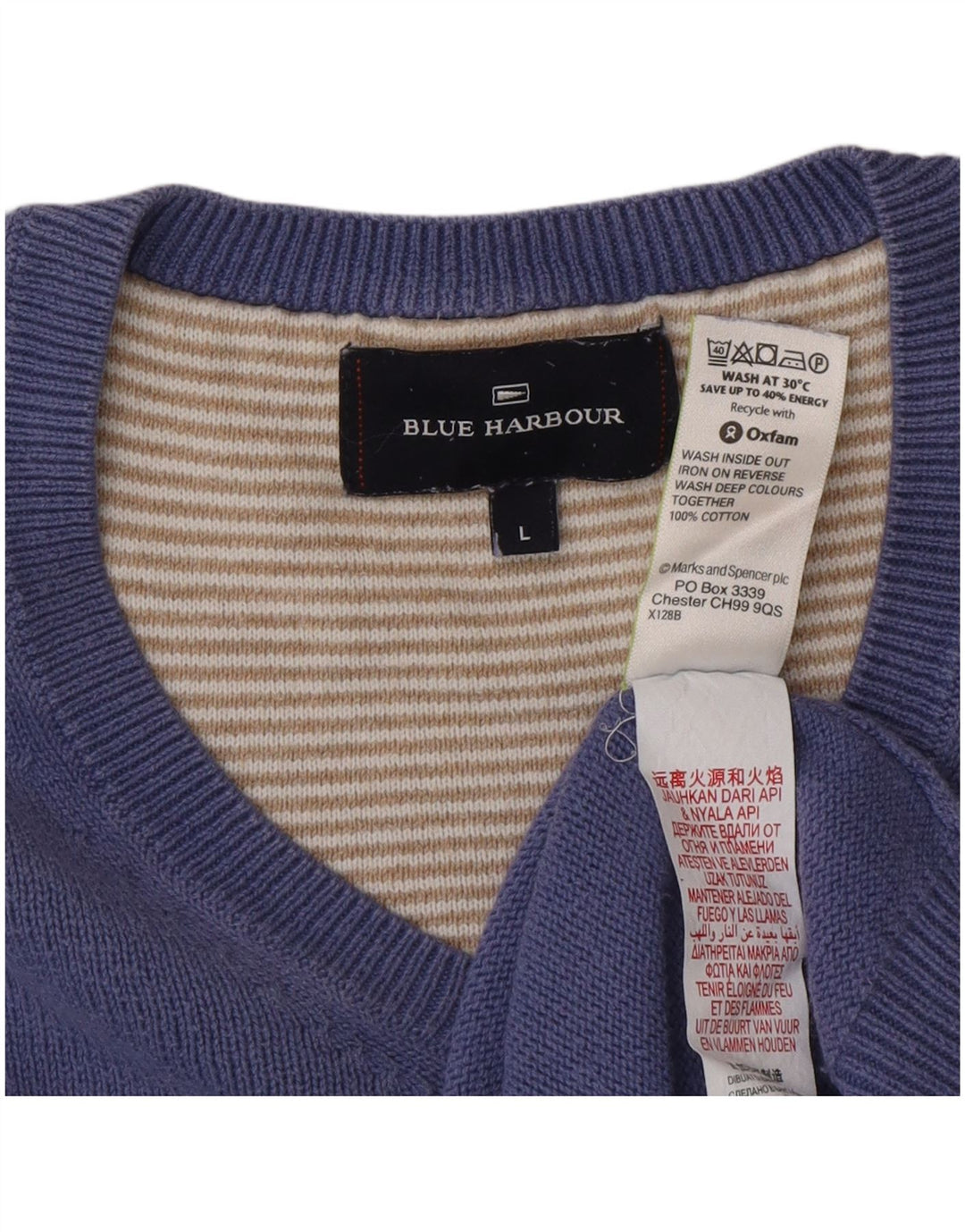 Marks & Spencer Herren Blue Harbor V-Ausschnitt Pullover Pullover Große blaue Baumwolle