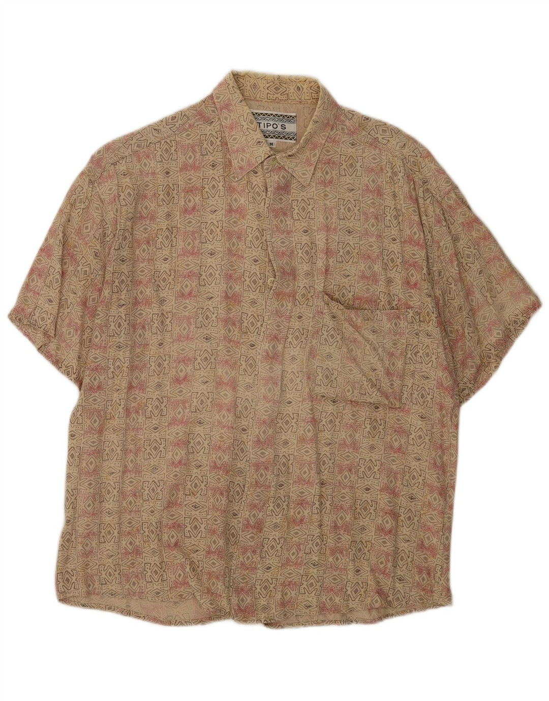 Tipo' S Herren-Kurzarmhemd aus mittelbeigem, geometrischem Rayon