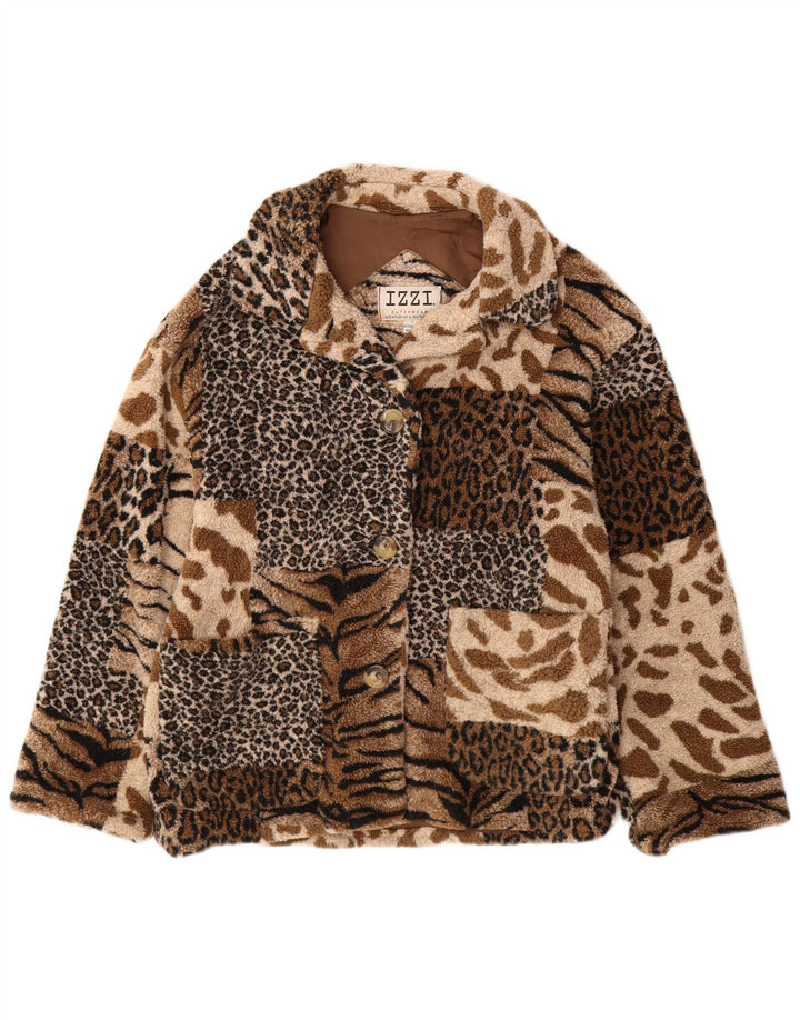 IZZI Damen-Fleecejacke in Übergröße, UK 10, klein, braun, Acryl mit Animal-Print