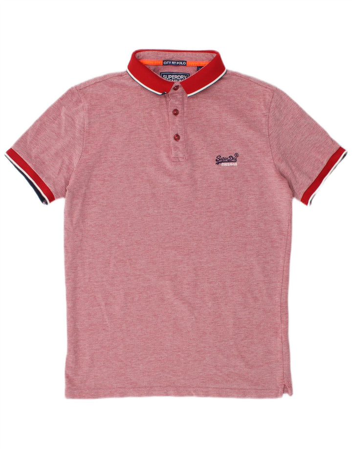 SUPERDRY Herren City Fit Poloshirt Mittelrot gesprenkelte Baumwolle