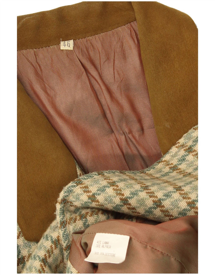 Vintage Damen Blazerjacke mit 2 Knöpfen, IT 46, große grüne Wolle mit Hahnentrittmuster