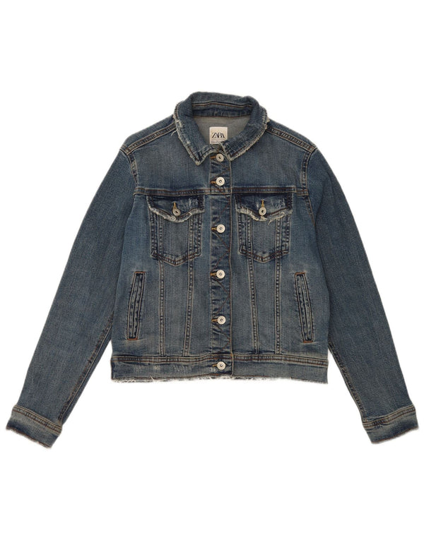 Zara Damen Crop Jeansjacke UK 16 Große blaue Baumwolle