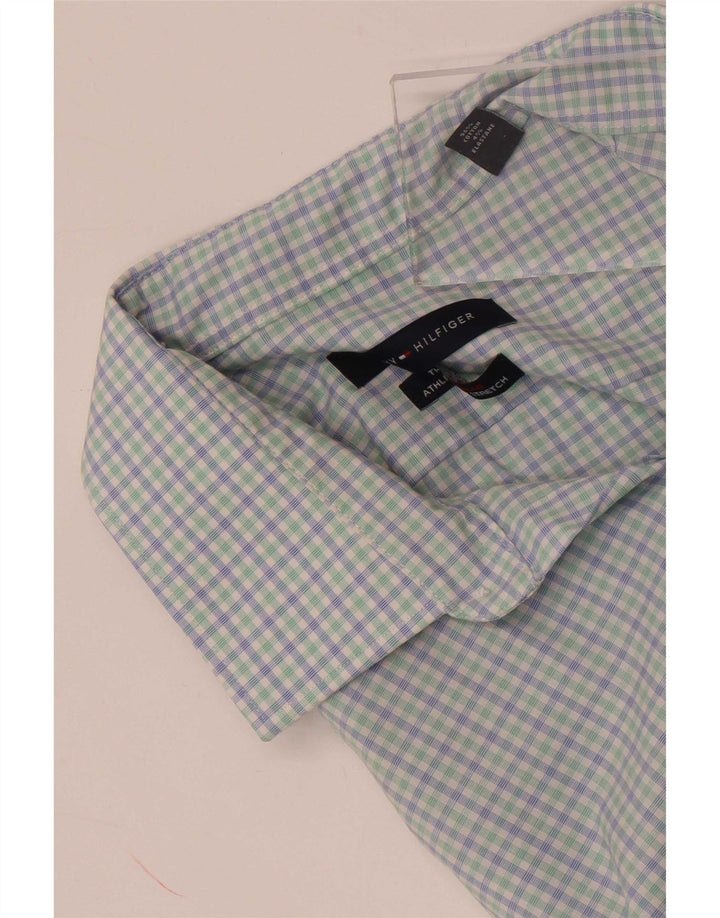 Tommy Hilfiger Herrenhemd Größe 15 1/2 mittelblau karierte Baumwolle