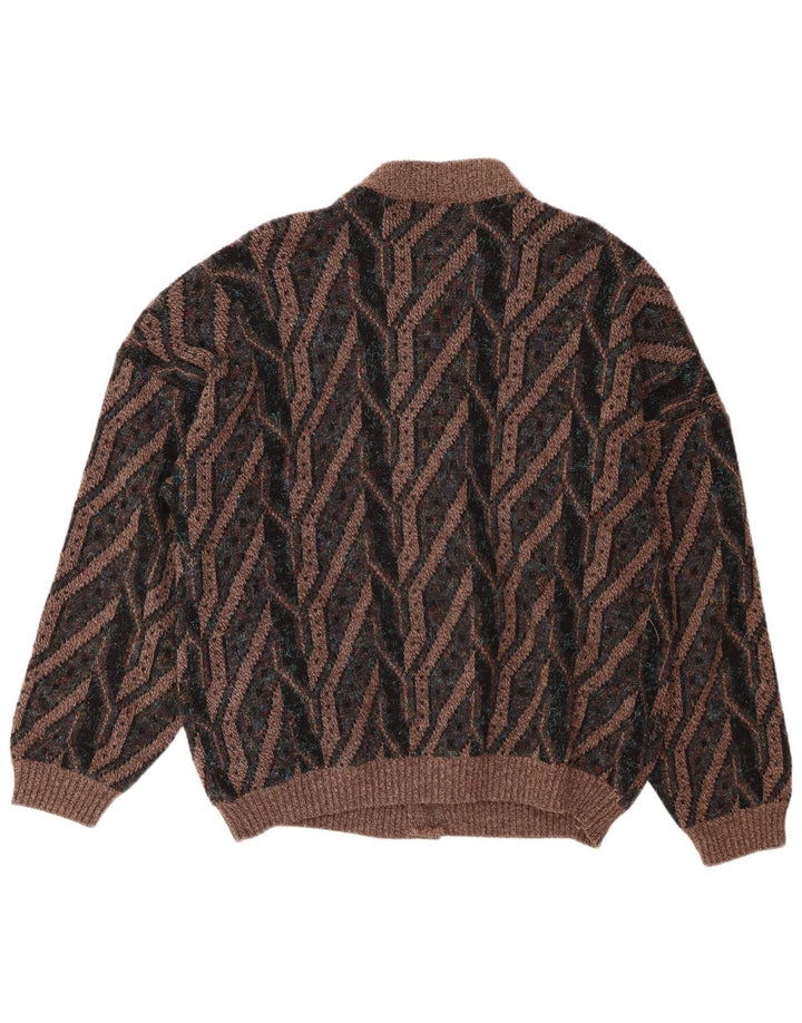 Vintage Herren Cardigan Pullover Groß Braun Geometrisch