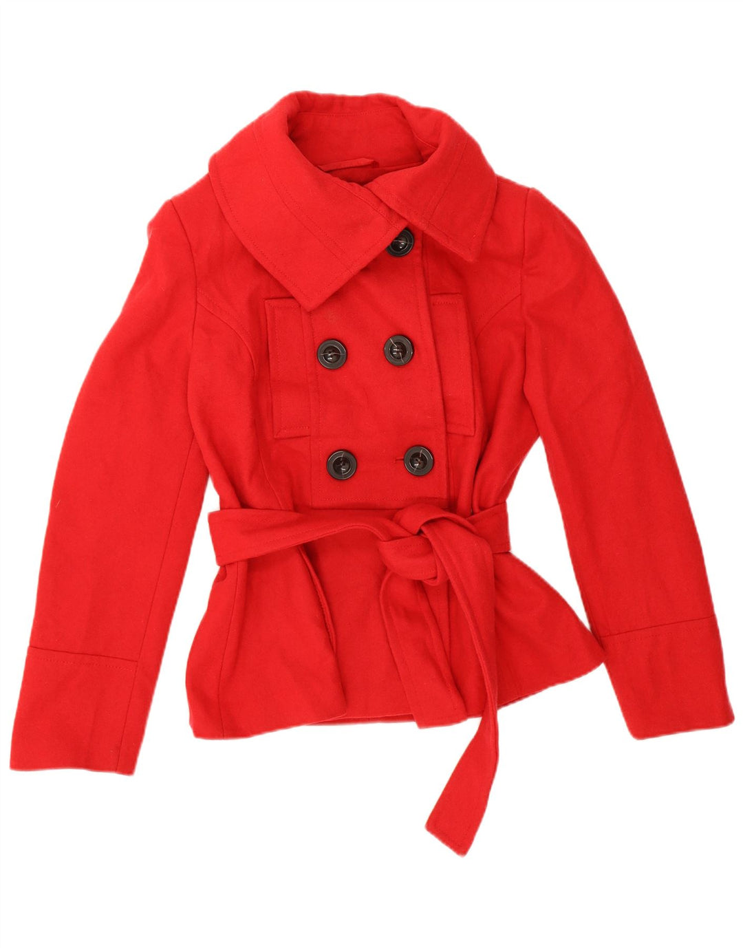 Zara Damen Kurzer Pea Coat UK 16 Große rote Wolle