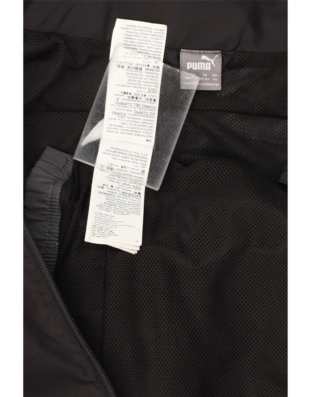 PUMA Boys Rain Jacket 15-16 Years Black Colourblock Polyester Vintage Puma and Second-Hand Puma from Messina Hembry 