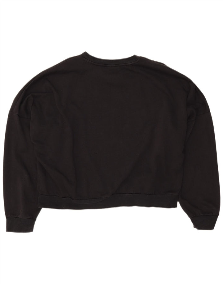 ADIDAS Damen Crop Oversized Sweatshirt Pullover UK 16/18 Large Schwarze Baumwolle