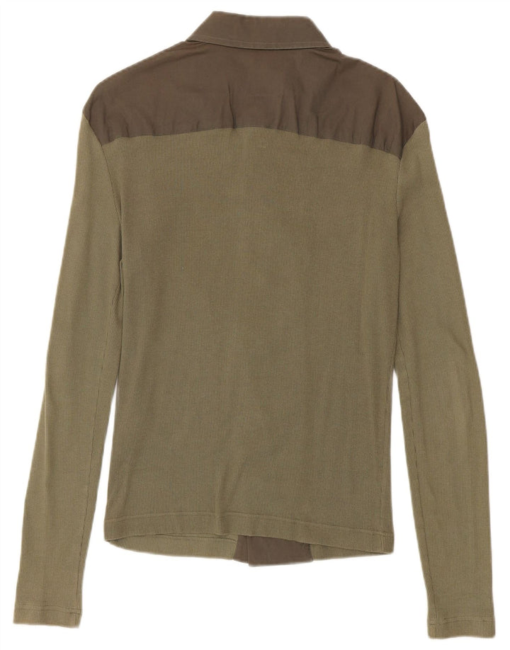 Bikkembergs Herren-Grafikhemd aus mittlerer Khaki-Farbblock-Baumwolle