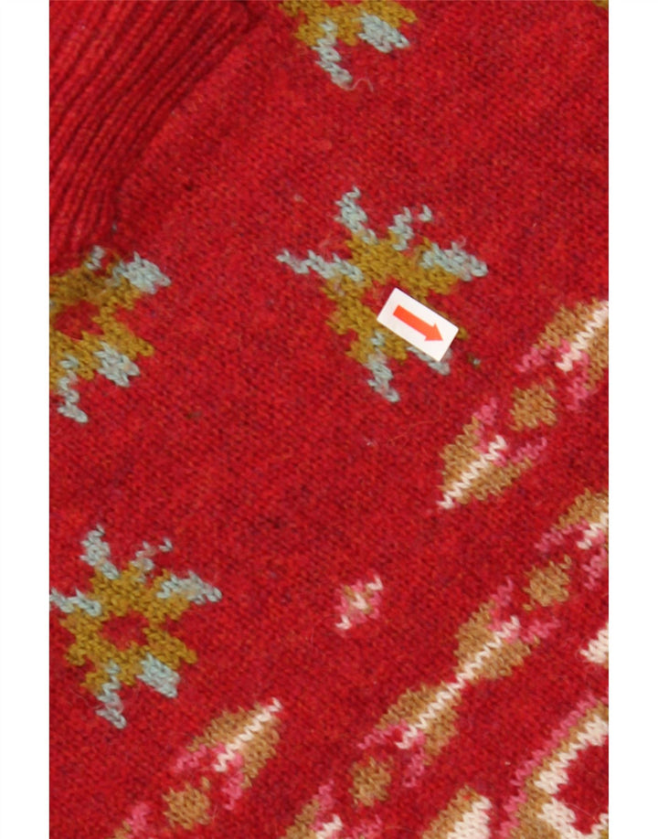 STEFANEL Womens Oversized V-Neck Jumper Sweater UK 10 Small Red Fair Isle Vintage Stefanel and Second-Hand Stefanel from Messina Hembry 