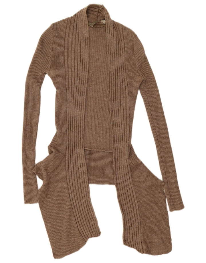 Zara Damen Asymmetrischer offener Cardigan-Pullover UK 12 Mittelbeige