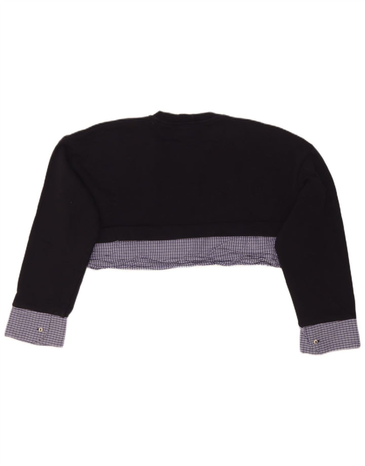 Zara Damen Crop Oversized Sweatshirt Pullover UK 10 Small Marineblau kariert