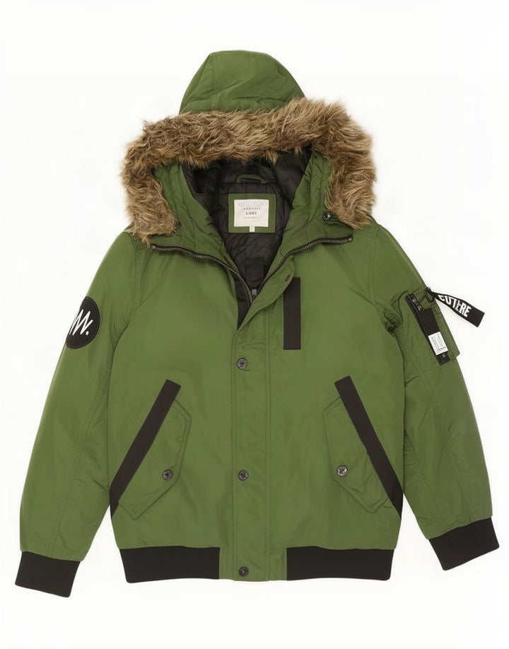 Jack & Jones Herren-Bomberjacke mit Kapuze, gepolstert, Gr. 40, Grün, Polyester