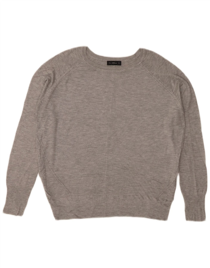 ZARA Damen-Pullover mit U-Boot-Ausschnitt, Gr. 14, mittelgrau gefleckte Viskose