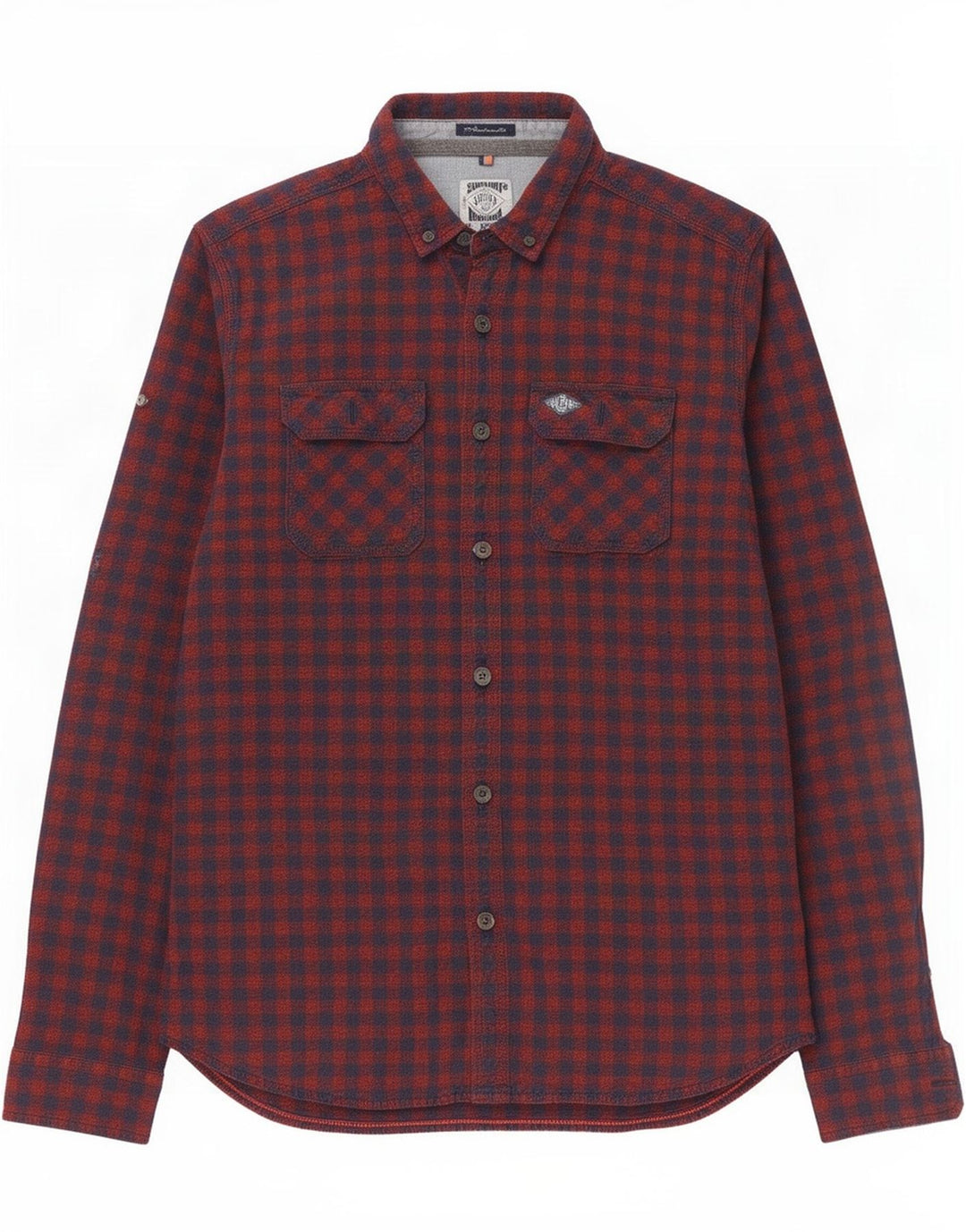 Superdry Herren-Flanellhemd XL, rote Gingham-Baumwolle