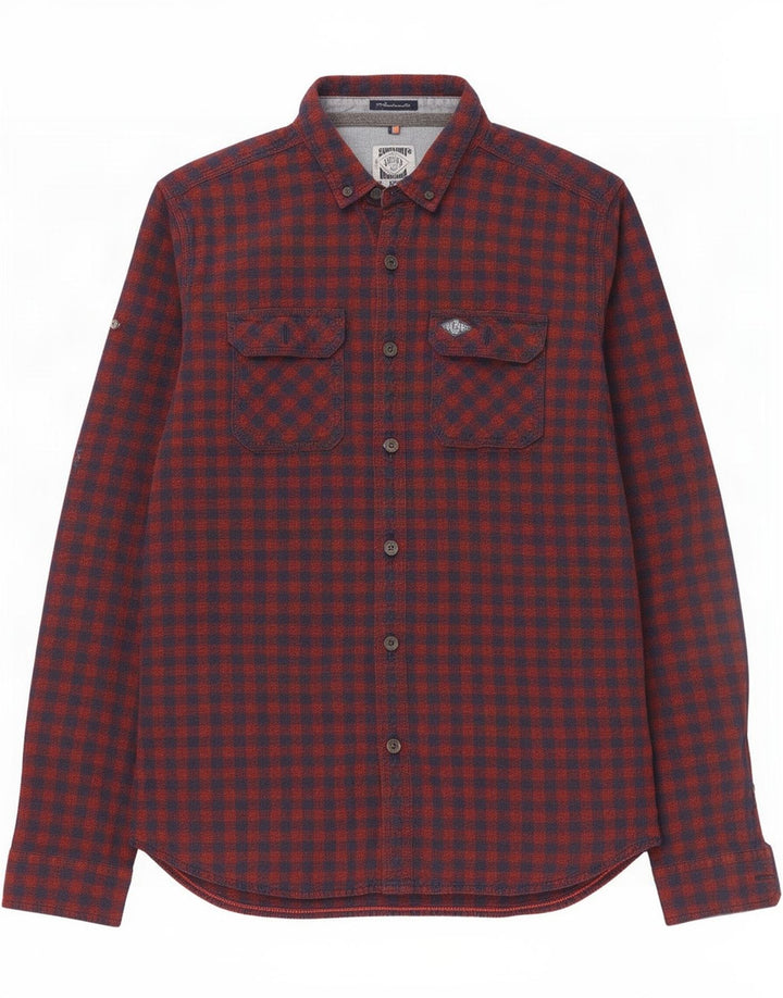 Superdry Herren-Flanellhemd XL, rote Gingham-Baumwolle
