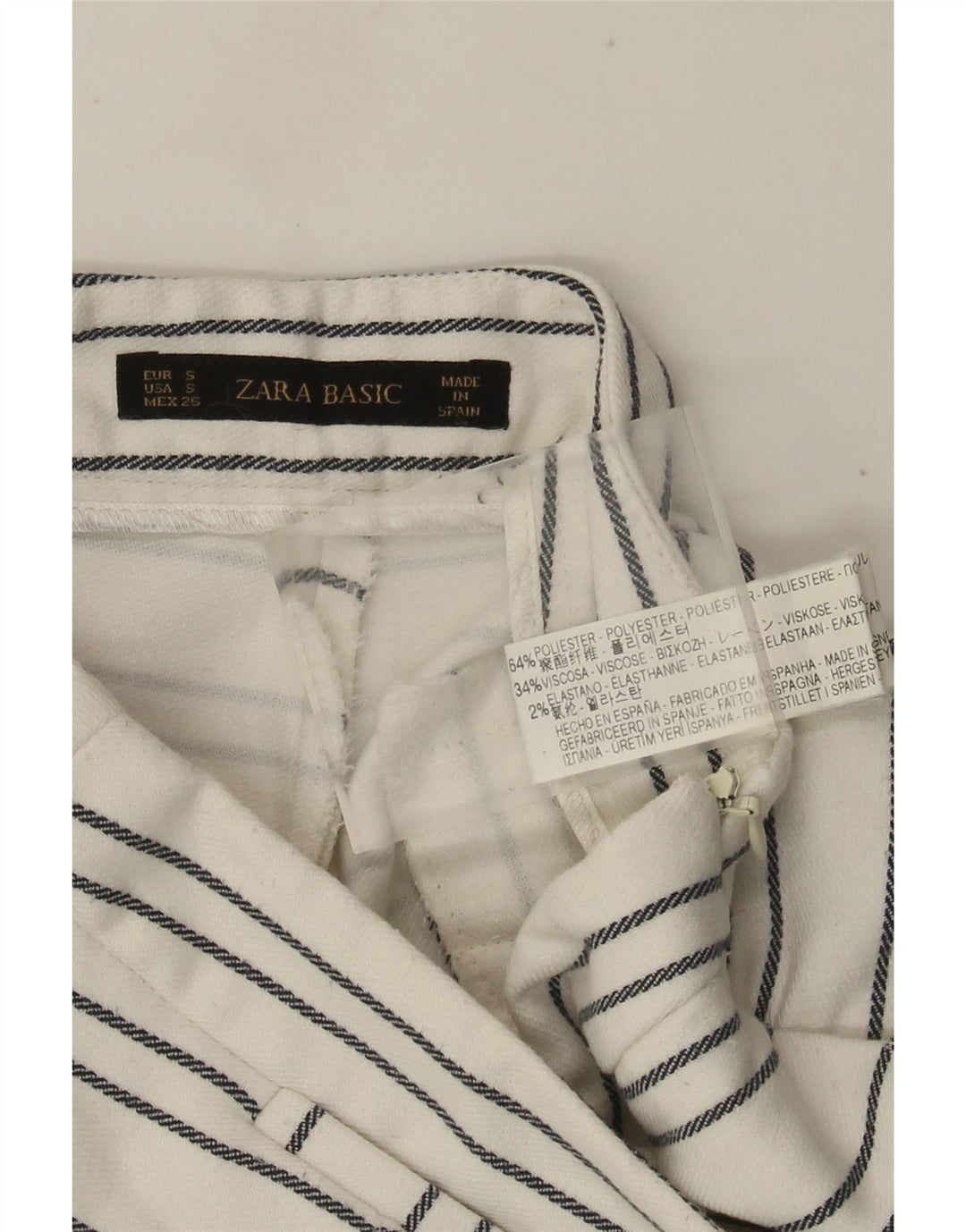 Zara Damen-Chinoshorts mit hoher Taille, Größe S, W26, weiß gestreift, Polyester