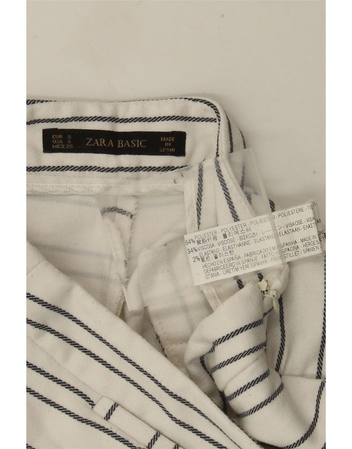 Zara Damen-Chinoshorts mit hoher Taille, Größe S, W26, weiß gestreift, Polyester