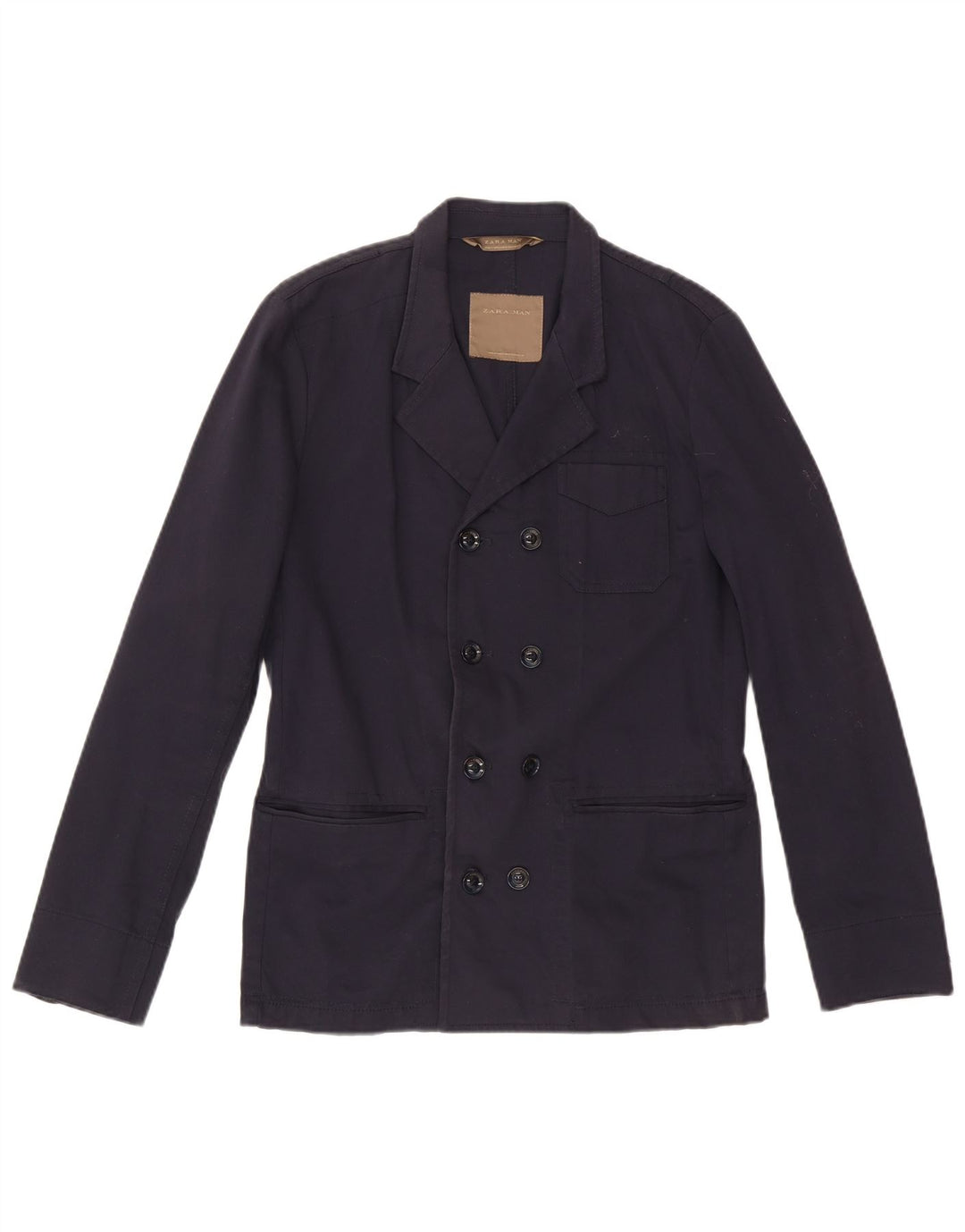 Zweireihiger Herren-Blazer von Zara, UK 38, mittelmarineblaue Baumwolle
