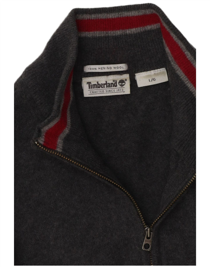 Timberland Herren-Pullover mit Reißverschluss am Hals, große graue Merinowolle