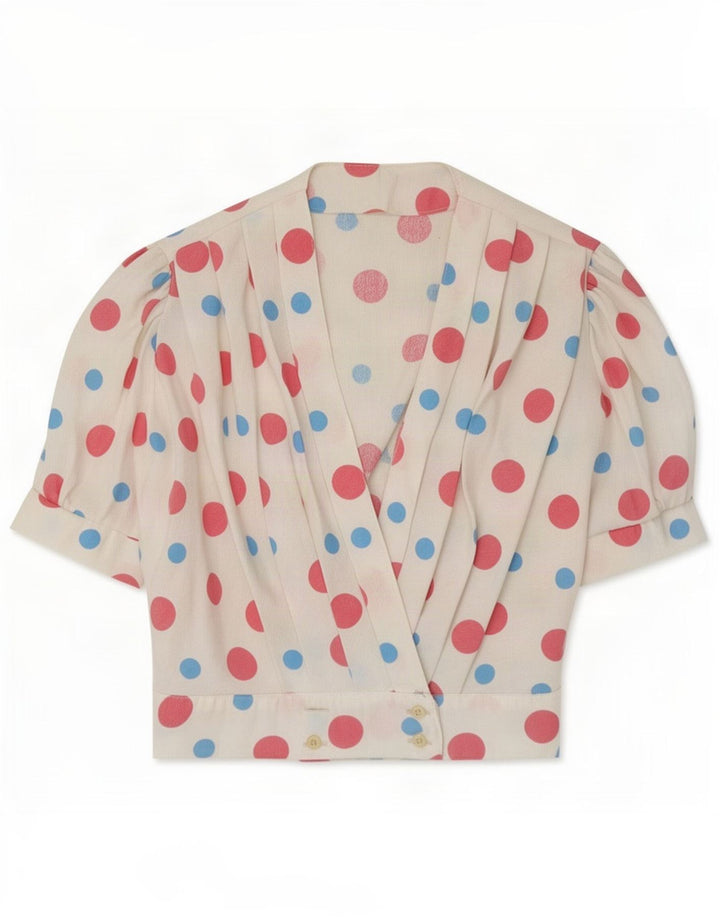 Vintage Damen Bluse Top UK 10 Small White Spotted