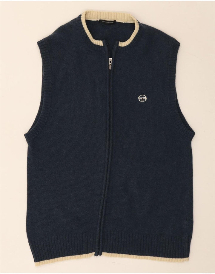 Sergio Tacchini Damen ärmelloser Cardigan-Pullover UK 12 Medium Navy Blue