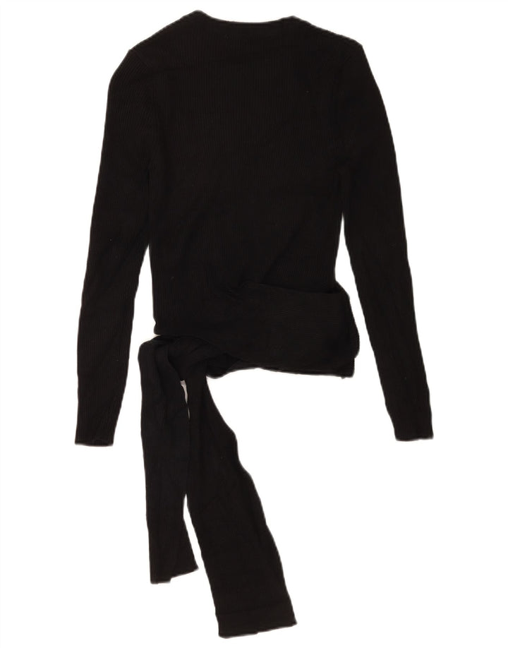 Zara Damen Crop Top Langarm UK 12 Medium Schwarz Viskose