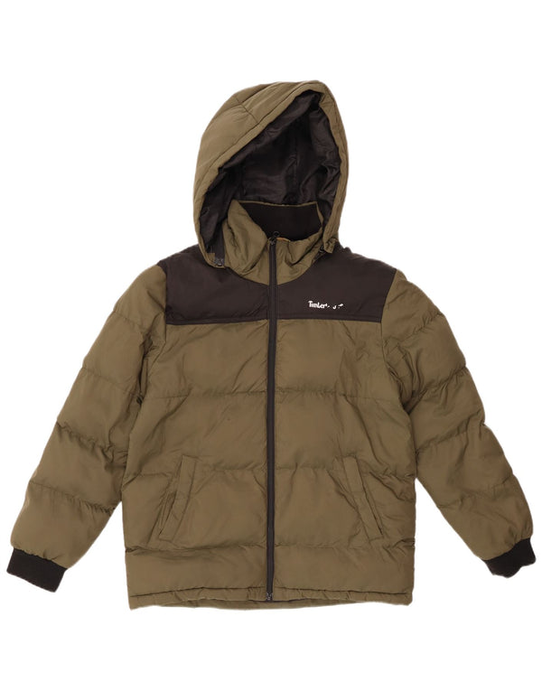 TIMBERLAND Wattierte Jungenjacke mit Kapuze, 11–12 Jahre, XS, Khaki, Farbblock
