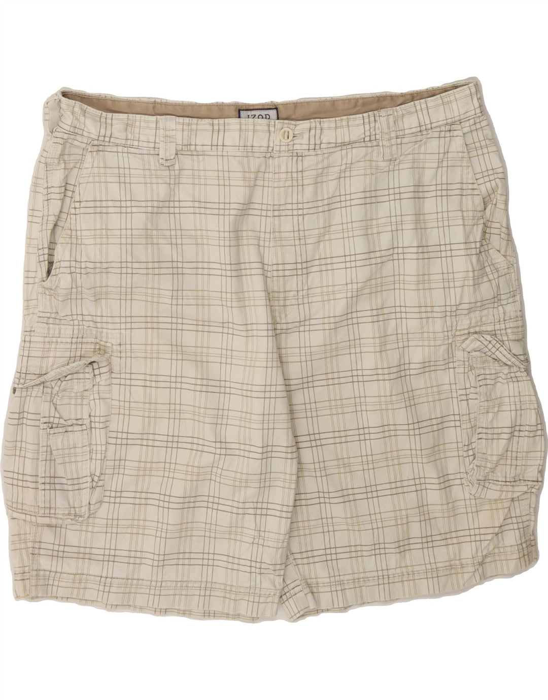 IZOD Mens Cargo Shorts W42 2XL Grey Check Cotton Vintage Izod and Second-Hand Izod from Messina Hembry 