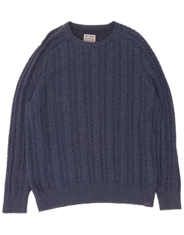FAT FACE Herren-Pullover mit U-Boot-Ausschnitt, XL, marineblau gesprenkelte Baumwolle