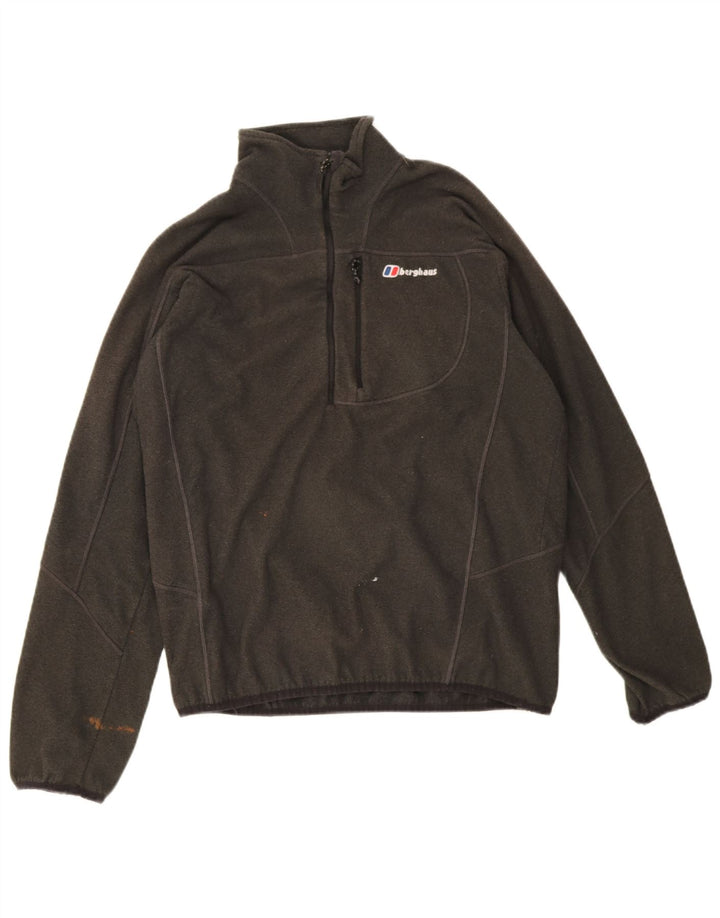 Berghaus Herren-Fleecepullover mit Reißverschluss am Hals, großes, grün meliertes Polyester