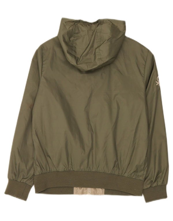 Benetton Jungen-Bomberjacke mit Kapuze, 10–11 Jahre, XL, Khaki, Farbblock