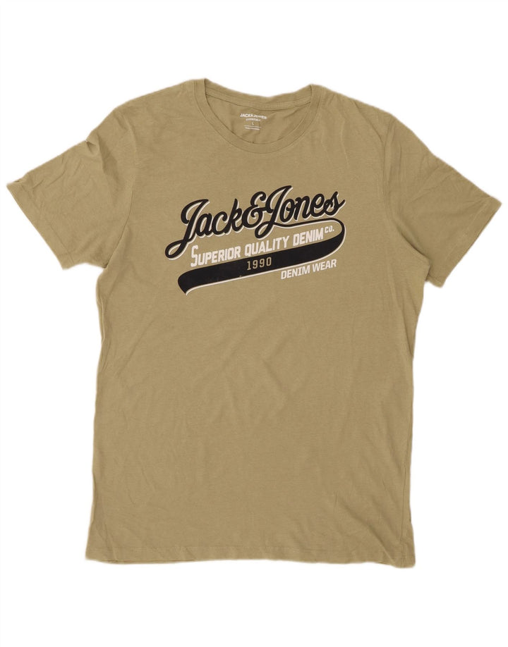 JACK & JONES Herren-T-Shirt mit Grafik, Größe L, Khaki