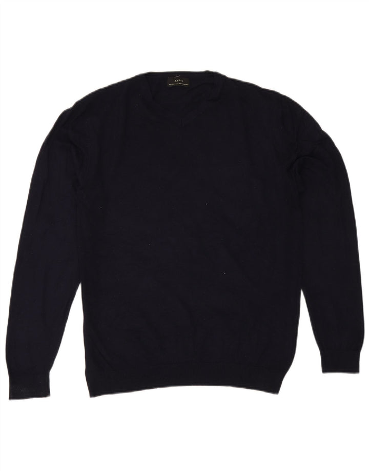 Zara Damen-Pullover mit V-Ausschnitt, Gr. 14, mittleres Marineblau