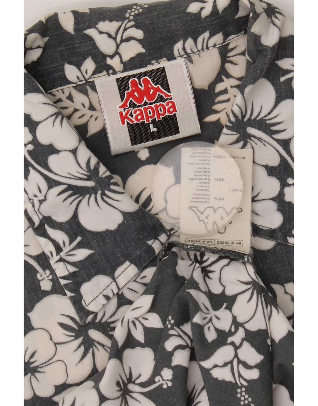Kappa Herren-Kurzarmhemd, groß, grau, geblümt, Polyester