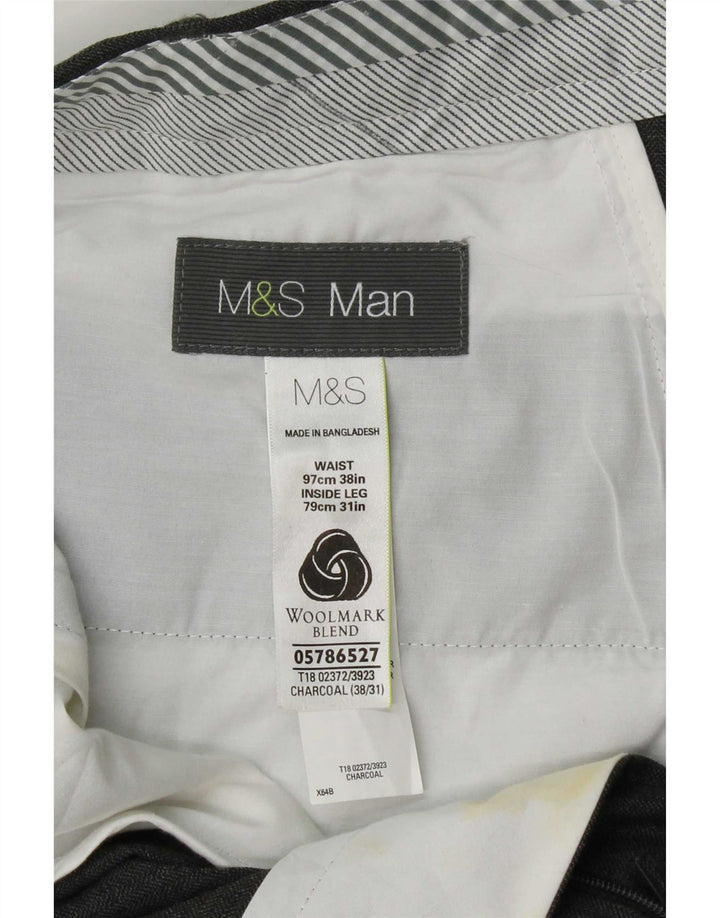Gerade Herren-Anzughose von Marks & Spencer, W38, L31, graue Wolle