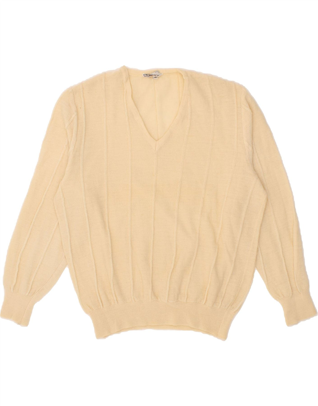 VINTAGE Womens V-Neck Jumper Sweater IT 48 XL Off White Wool Vintage Vintage and Second-Hand Vintage from Messina Hembry 